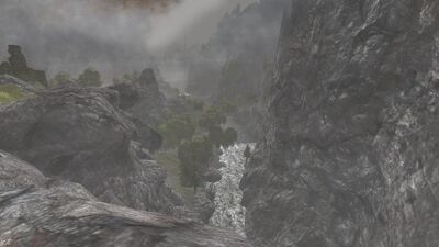 The frothing vapors of the waterfalls forming the Anduin creates the thick mist that gives Misthallow its name.