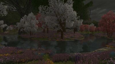 The heather and blooming trees create a vivid palette, even despite the dark skies of the Dawnless Day.