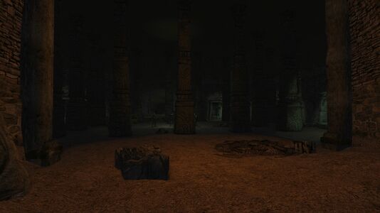 Large, dark chamber littered with many pillars