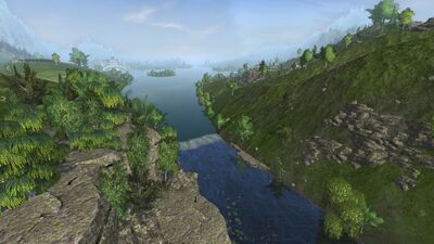 The waters from the lake return to the river through the southern outlet.