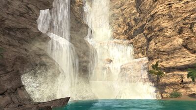The falls hide the entrance to the river's guardian spirit, the river-maid Enârshan.