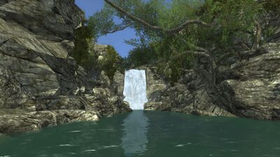At last, with its fifth waterfall, the Glindim enters the Bay of Belfalas on the coast of Anfalas.