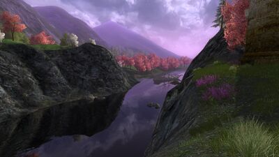 The river leaves Ered Luin behind and proceeds to the Grey Havens where it feeds into the ocean.